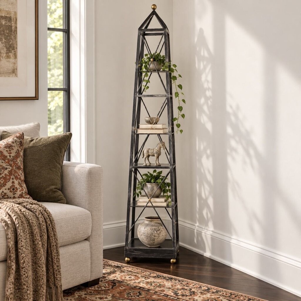 Orig. Price $2,900 - Obelisk Iron & Glass Etagere