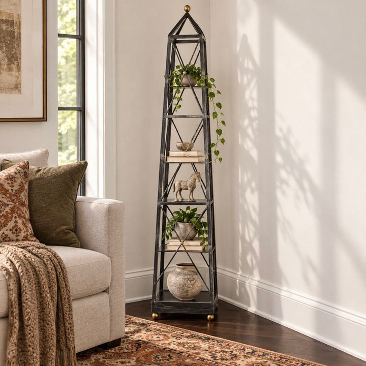 Orig. Price $2,900 - Obelisk Iron & Glass Etagere