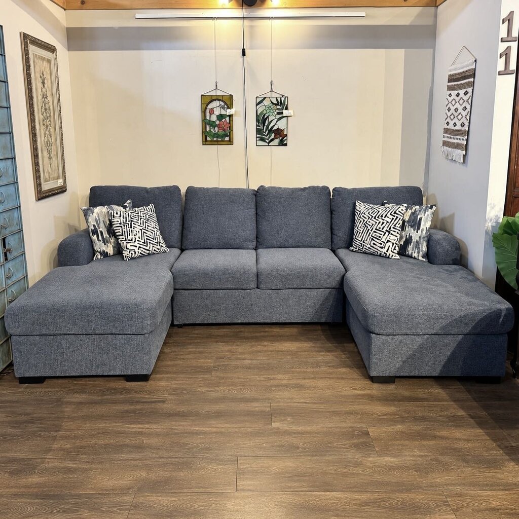 Keaton Three Piece Double Chaise Sleeper Sectional with 4 Pillows