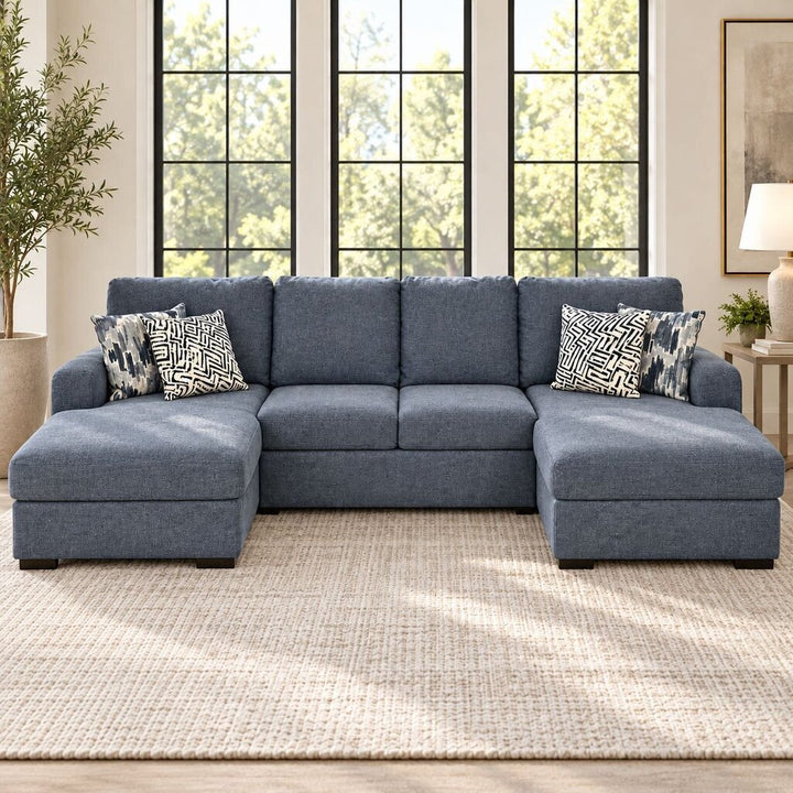 Keaton Three Piece Double Chaise Sleeper Sectional with 4 Pillows