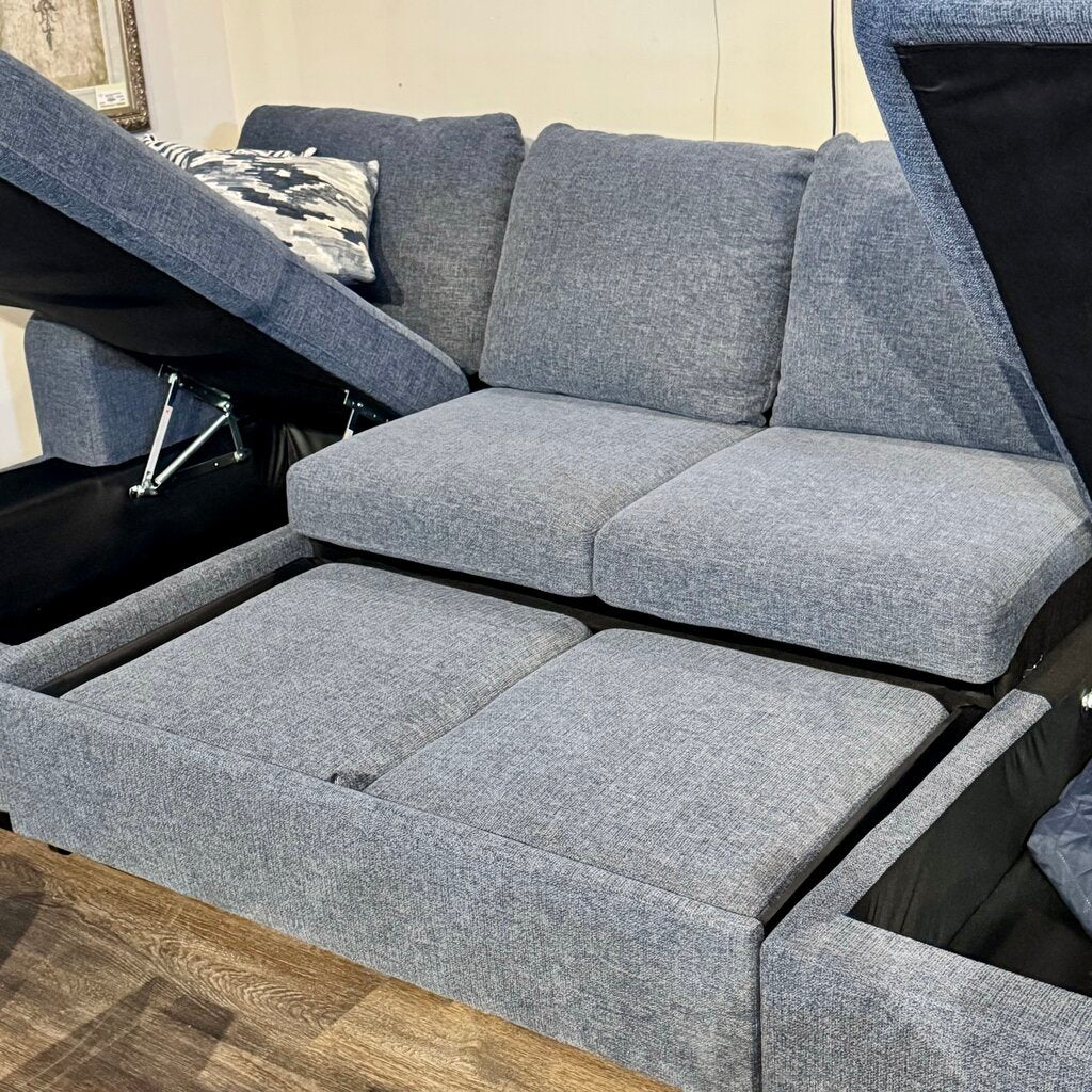Keaton Three Piece Double Chaise Sleeper Sectional with 4 Pillows