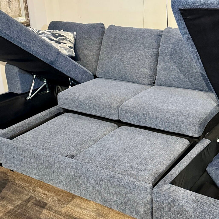 Keaton Three Piece Double Chaise Sleeper Sectional with 4 Pillows