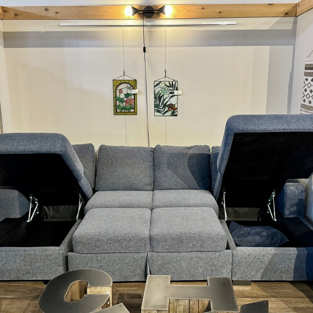 Keaton Three Piece Double Chaise Sleeper Sectional with 4 Pillows