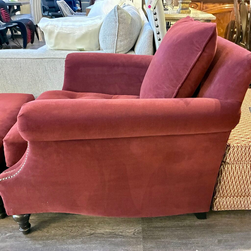 Orig. Price $1,735 - Tufted Rolled Armchair w/ Ottoman