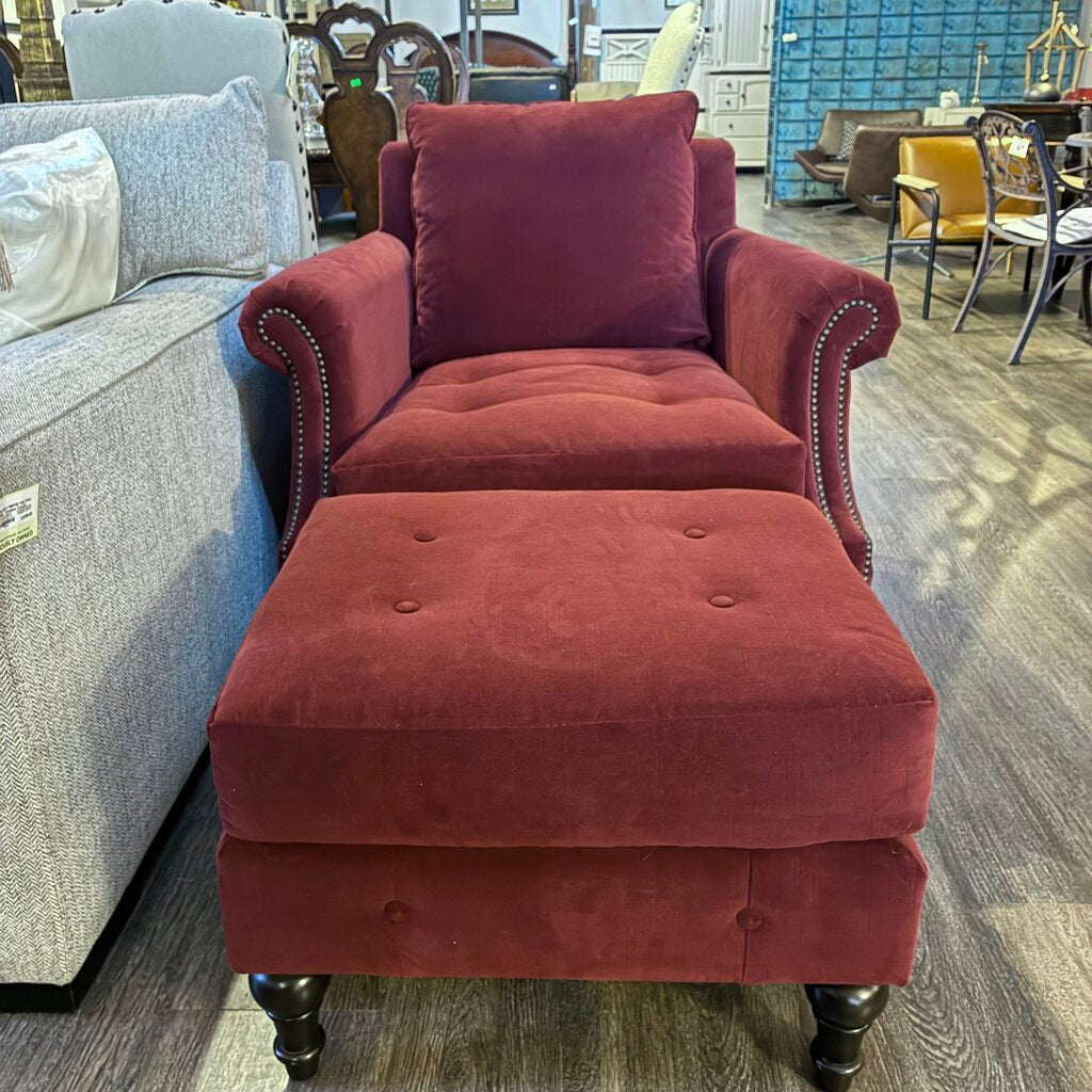 Orig. Price $1,735 - Tufted Rolled Armchair w/ Ottoman