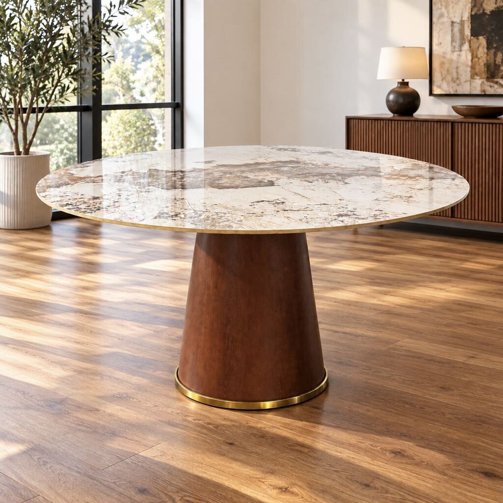 Orig. Price $1499 - Minimalist Round Stone Top Dining Table