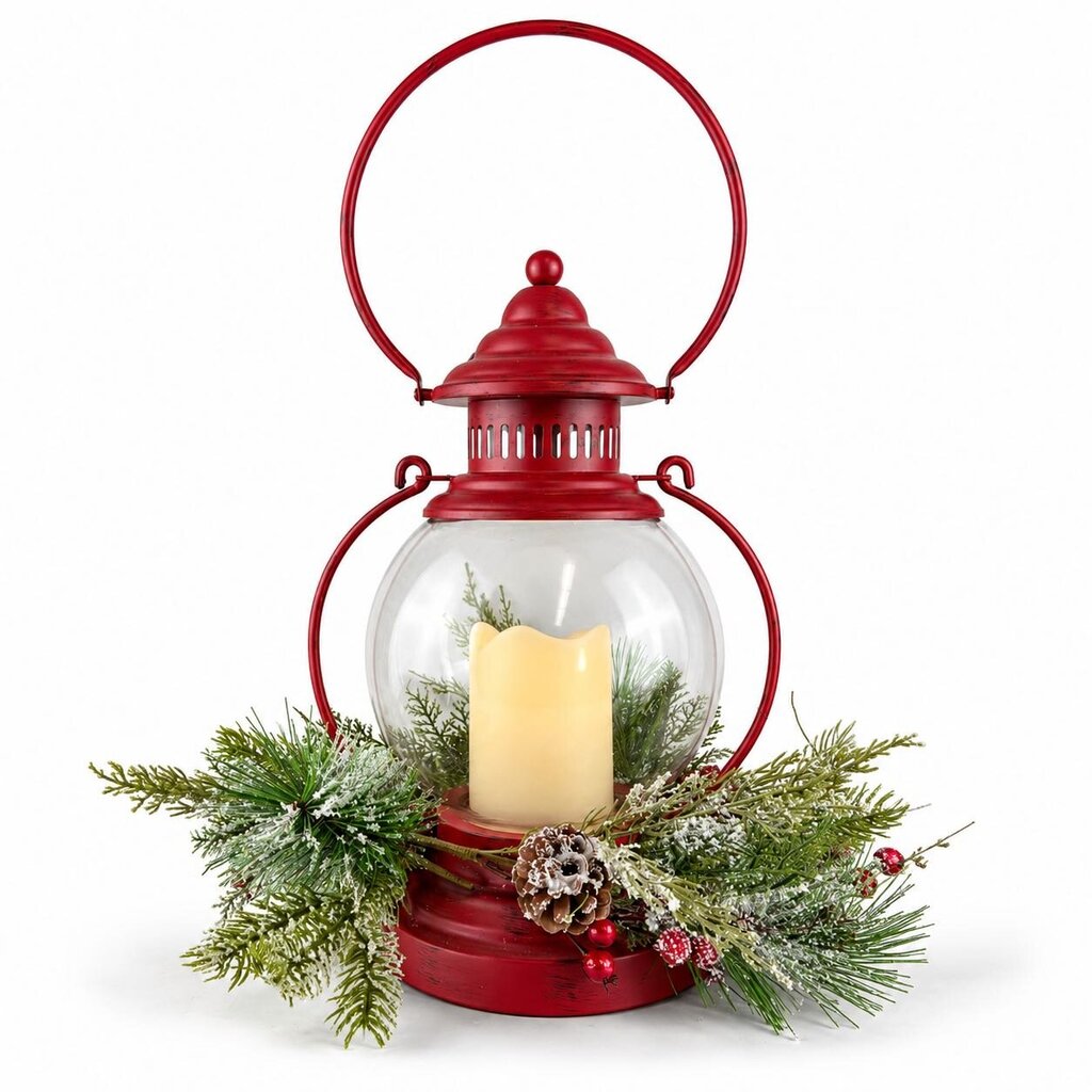 Glass Lantern with Wreath Base