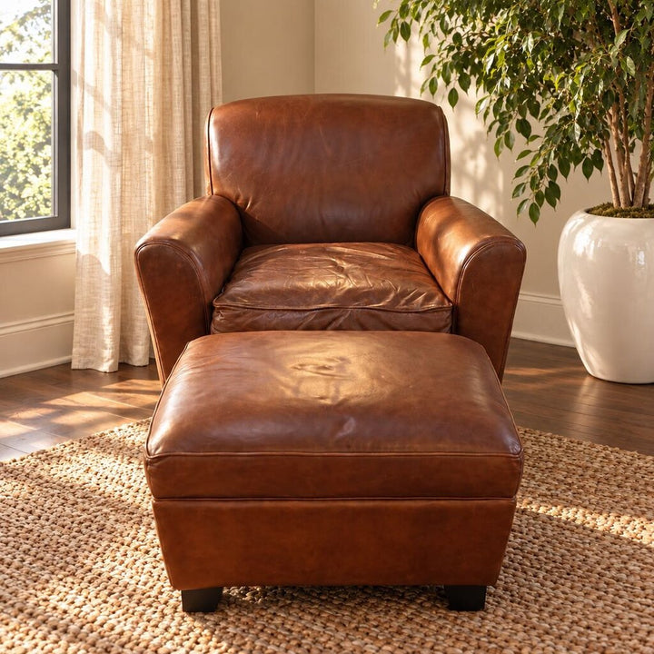 Orig. Price $2,298 - Metropolitan Collection Leather Club Chair w/ Ottoman