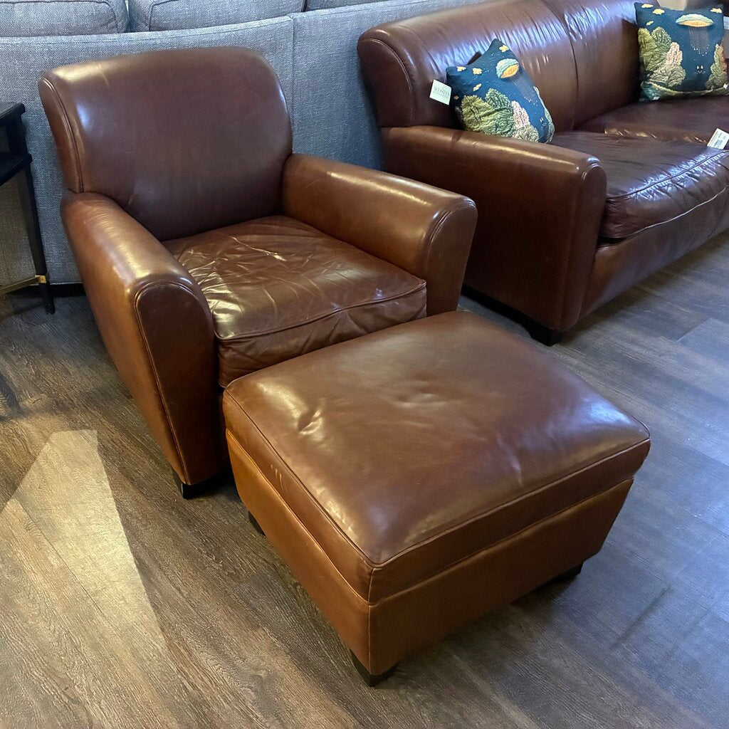 Orig. Price $2,298 - Metropolitan Collection Leather Club Chair w/ Ottoman