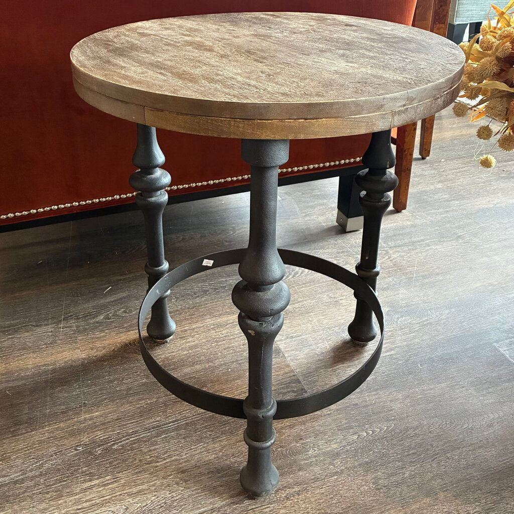 Orig. Price $129 - Rustic Round Wood & Iron Side Table