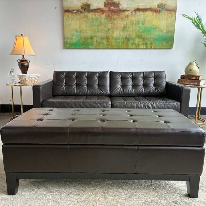 Tufted Vegan Leather Ottoman w/ Storage