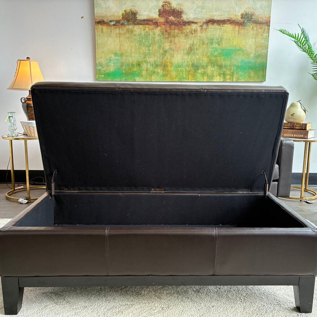 Tufted Vegan Leather Ottoman w/ Storage