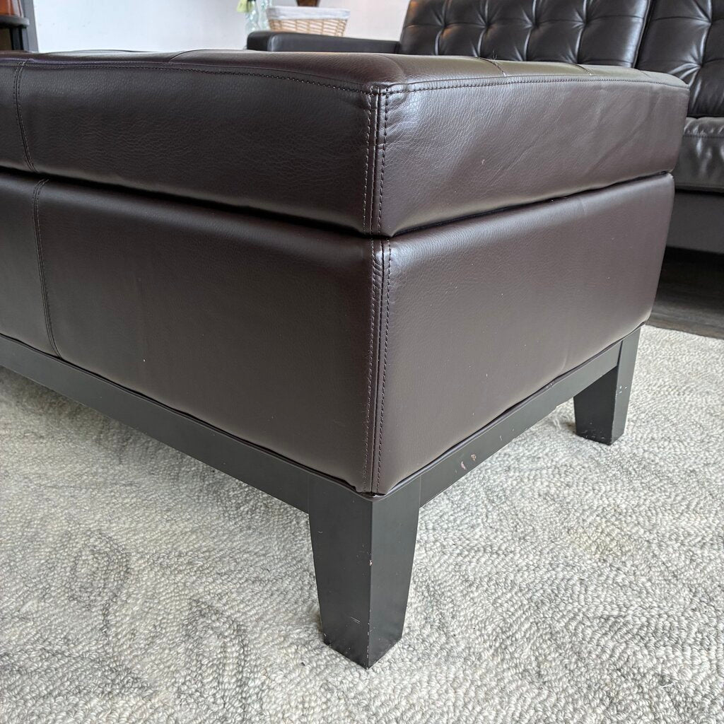Tufted Vegan Leather Ottoman w/ Storage