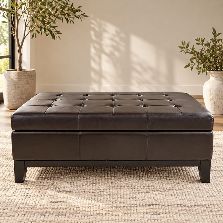 Tufted Vegan Leather Ottoman w/ Storage