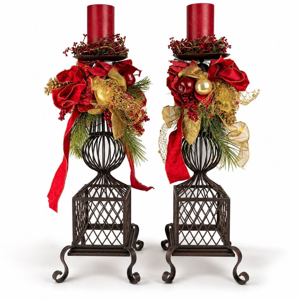 Pair of Iron Holiday Candle Holders