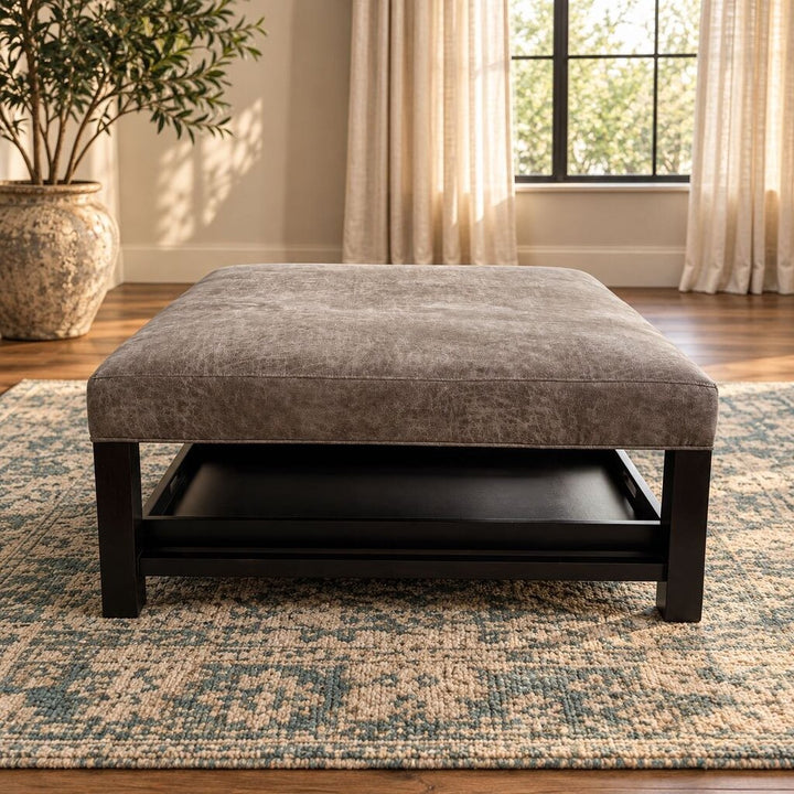 Orig. Price $1,259 - Suede Ottoman w/ Pair of Nesting Trays