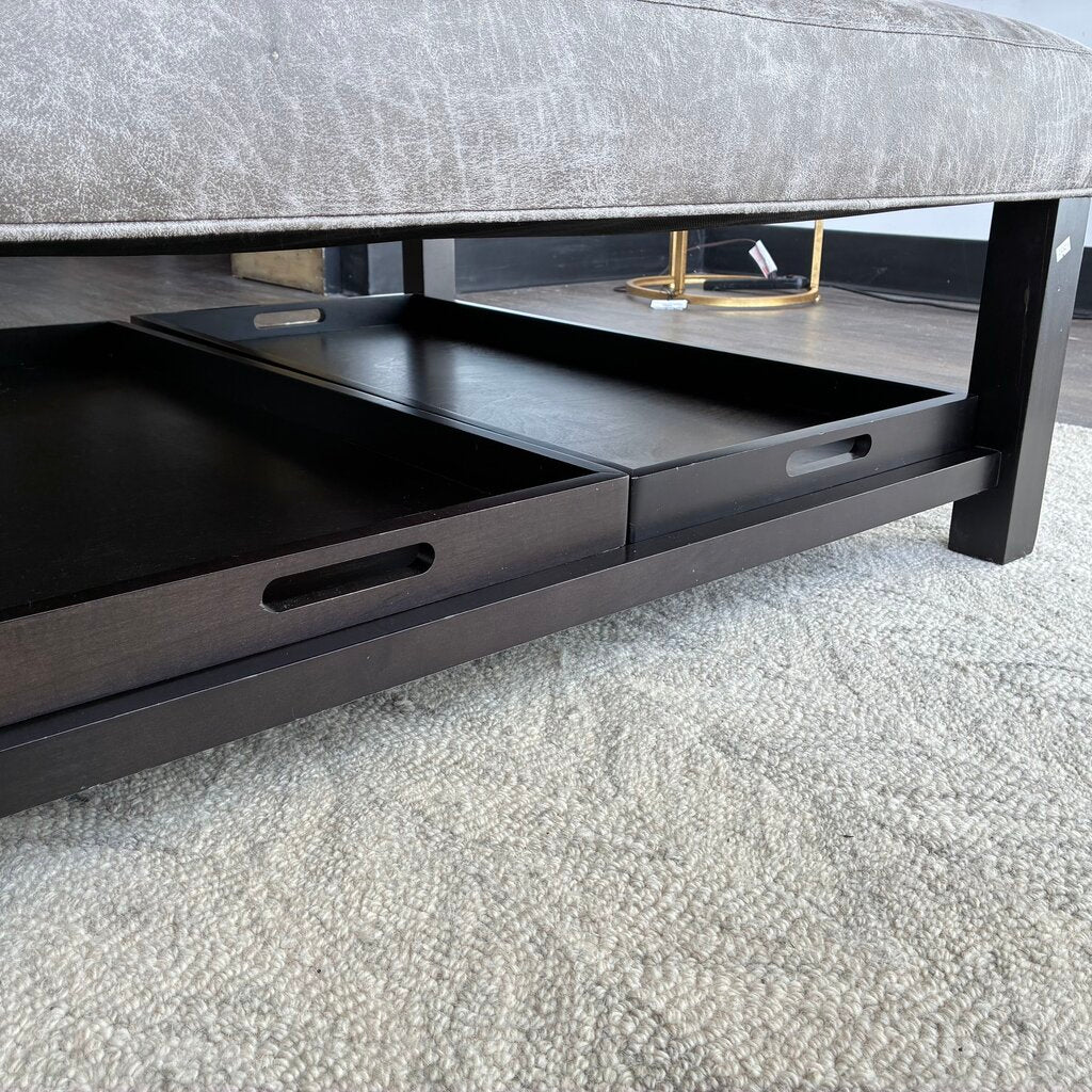 Orig. Price $1,259 - Suede Ottoman w/ Pair of Nesting Trays