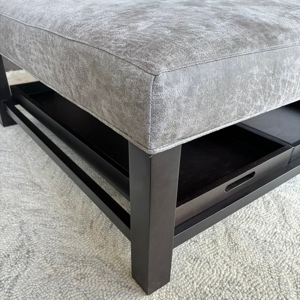 Orig. Price $1,259 - Suede Ottoman w/ Pair of Nesting Trays