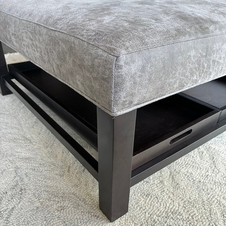 Orig. Price $1,259 - Suede Ottoman w/ Pair of Nesting Trays