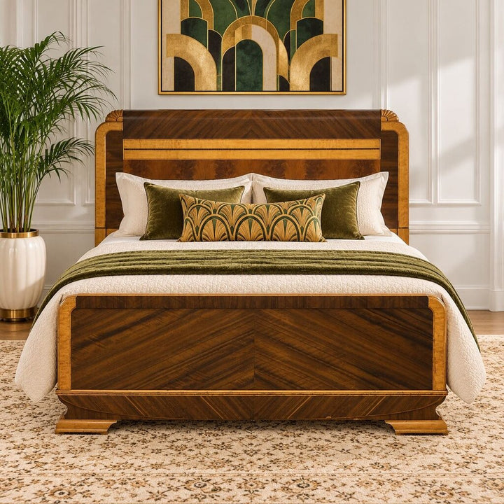 1930's Art Deco-style Waterfall Wood Bed - Full - Acosta's Home