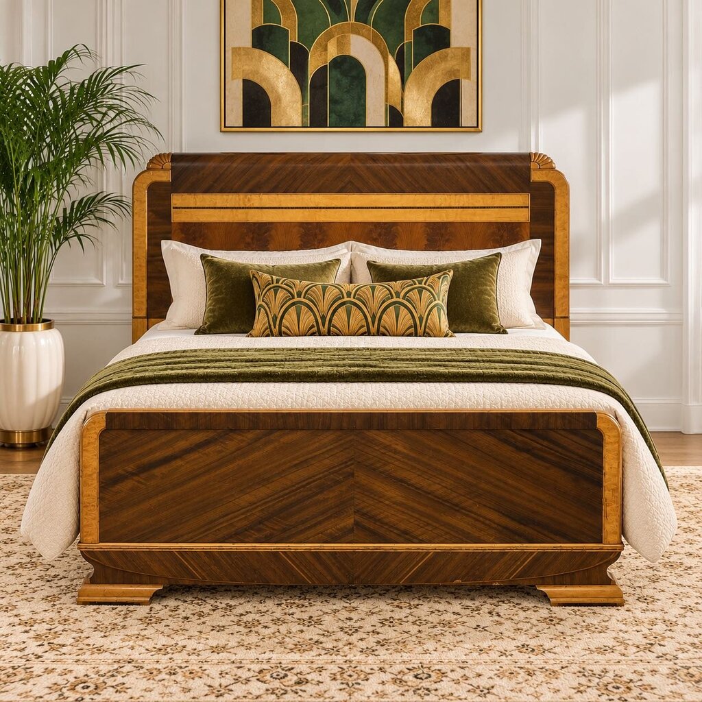 1930's Art Deco-style Waterfall Wood Bed - Full