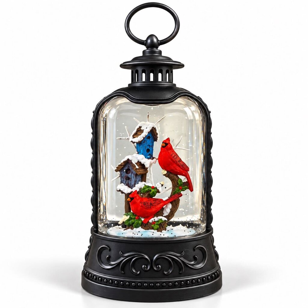 Cardinal and Birdhouse Lighted Water Lantern