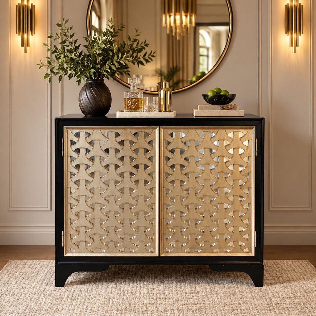 Mirrored Geometric Bar Cabinet - Acosta's Home