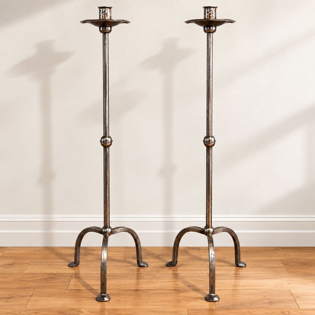 Pair of Tri Foot Iron Floor Candlesticks