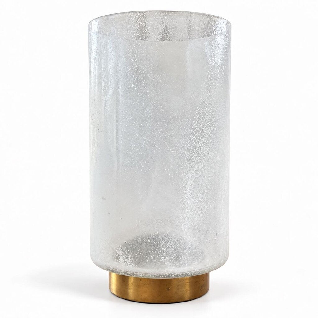 Frosted Glass Vase with Metal Base