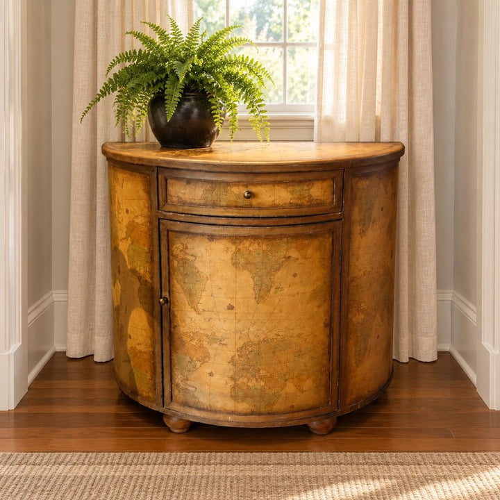 Old World Map Demilune Chest