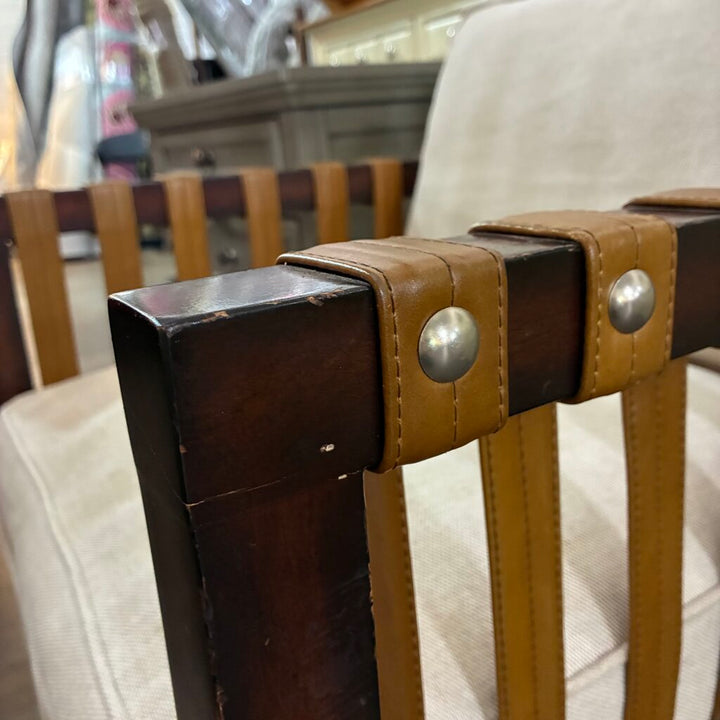 Studded Leather & Wood Accent Chair w/ Cushions
