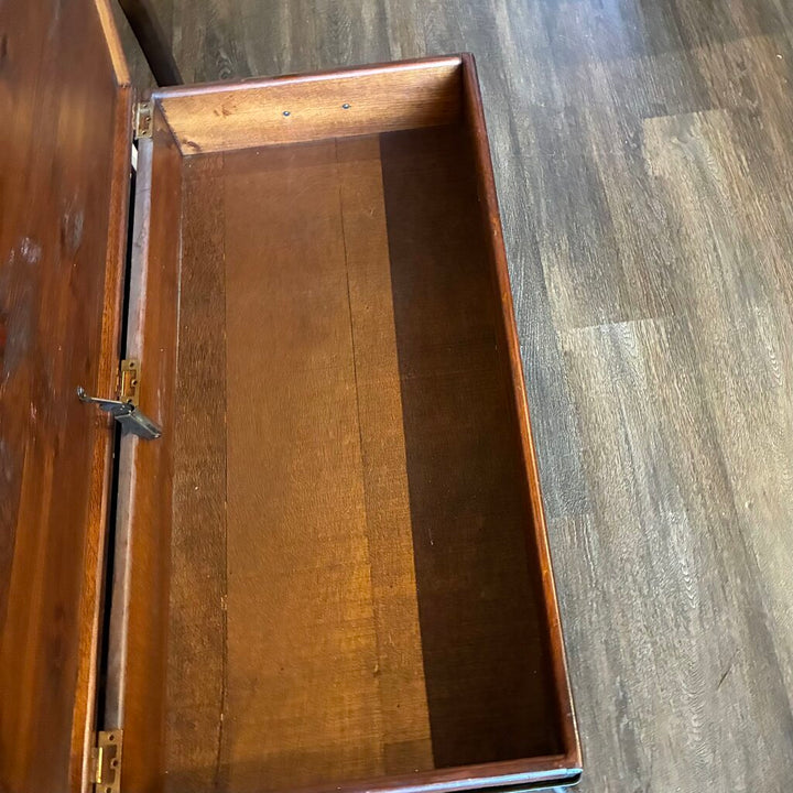 Wooden Chest Cocktail Table on Iron Stand