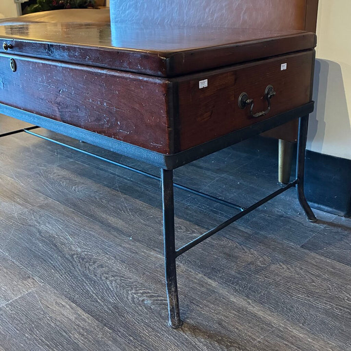 Wooden Chest Cocktail Table on Iron Stand