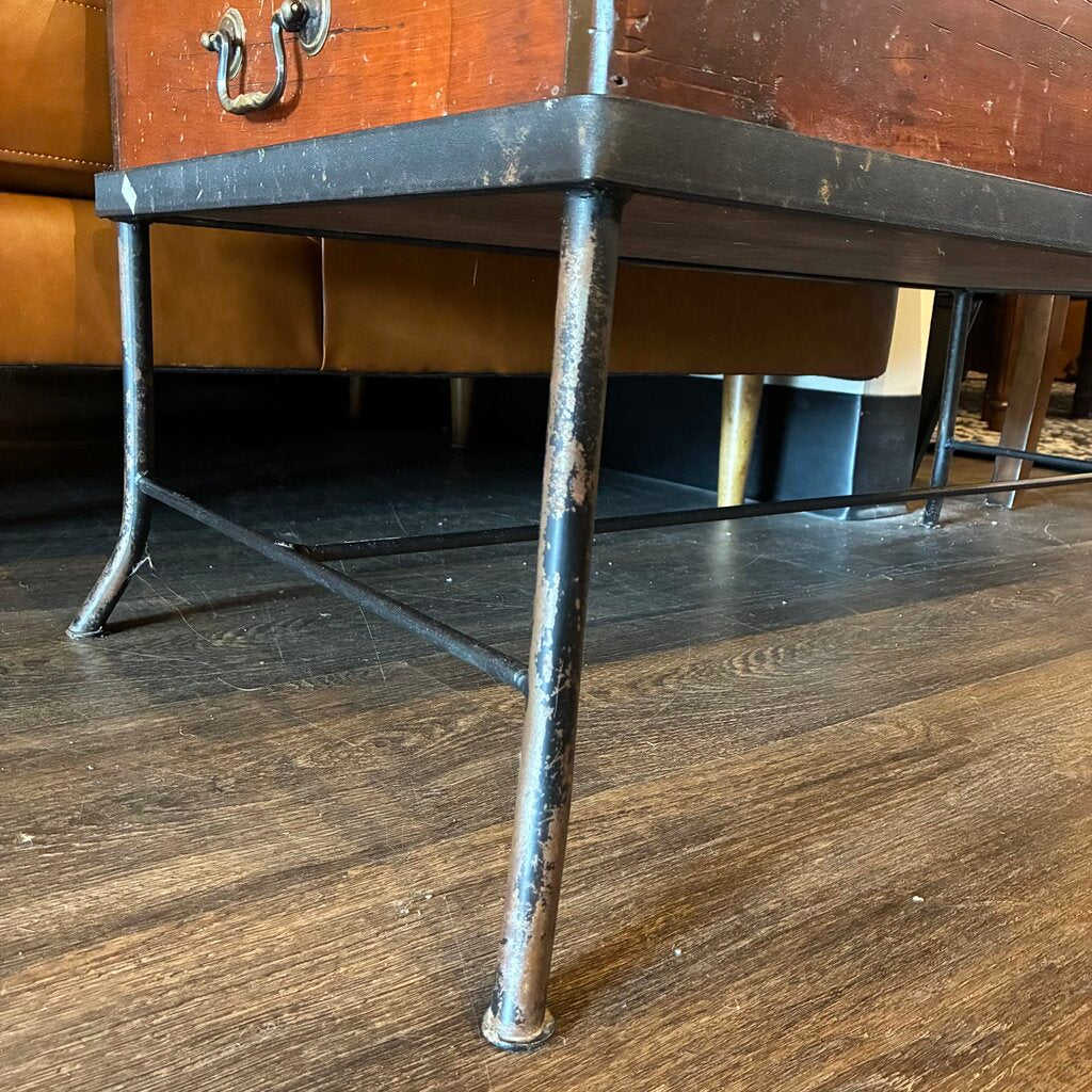 Wooden Chest Cocktail Table on Iron Stand