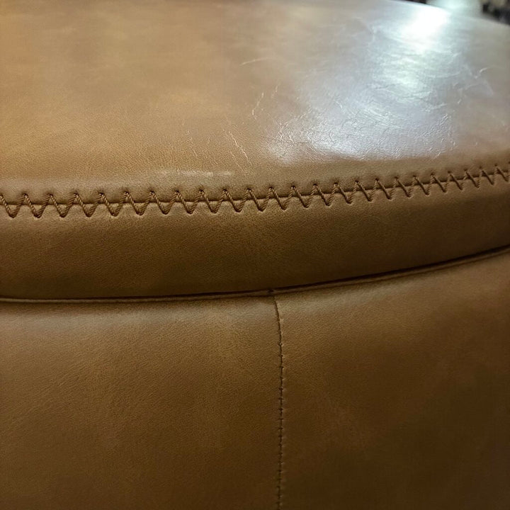 Vegan Leather Round Ottoman w/ Storage