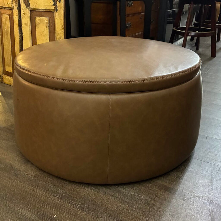Vegan Leather Round Ottoman w/ Storage