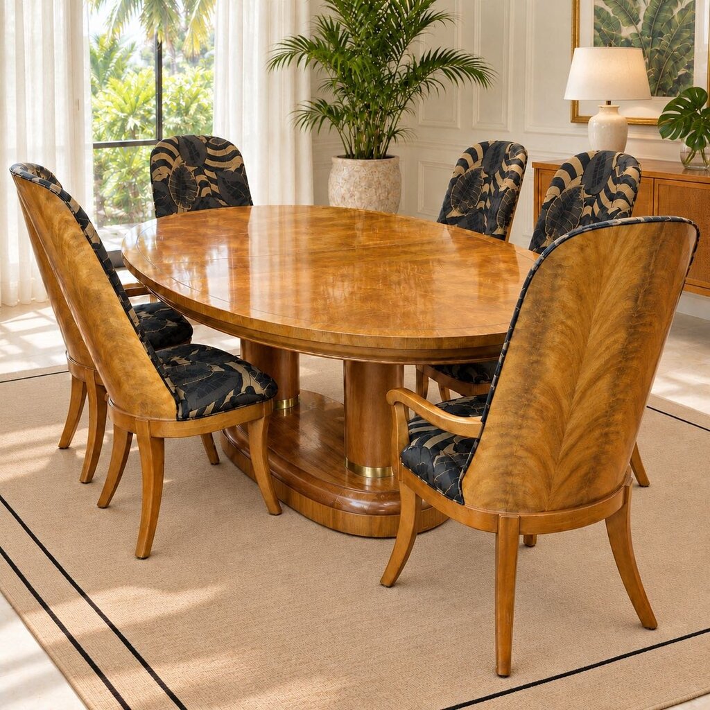 Orig. Price $6,700 - Double Pedestal Starbust Dining Table w/ 6 Chairs