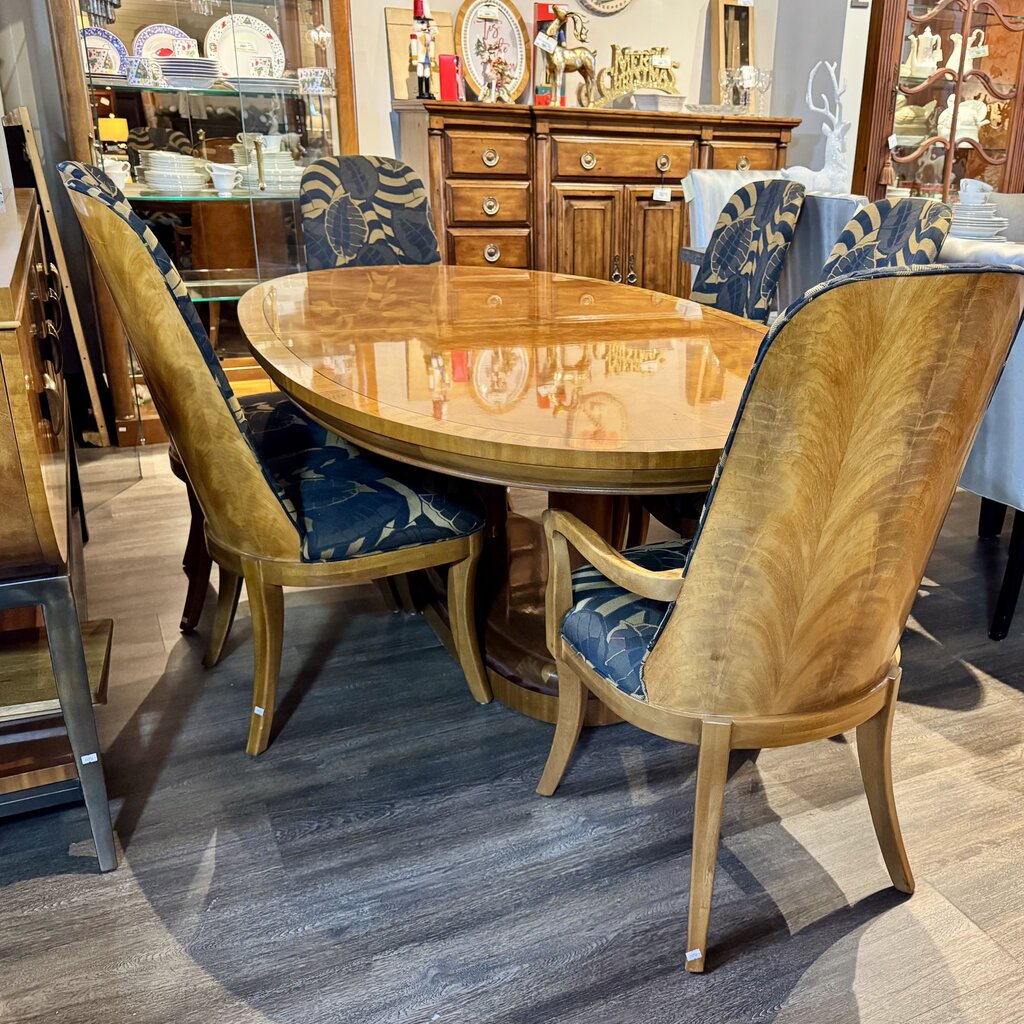 Orig. Price $6,700 - Double Pedestal Starbust Dining Table w/ 6 Chairs