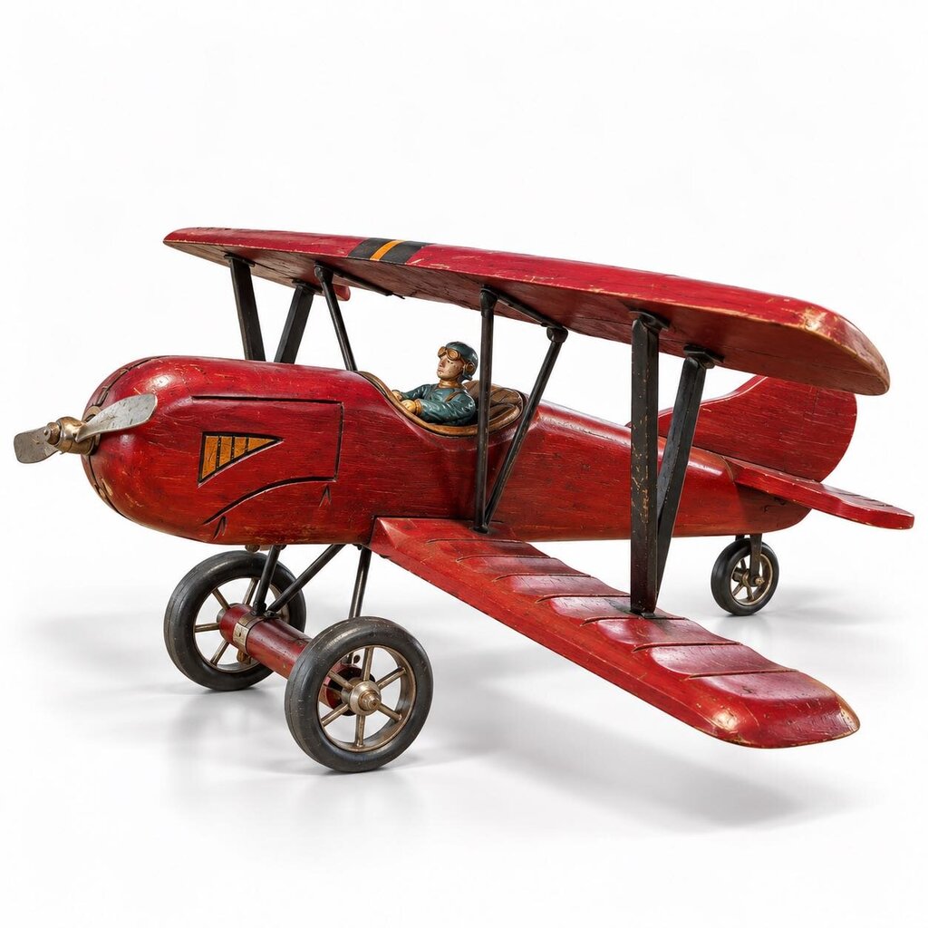 Wood Carved Biplane w/ Pilot