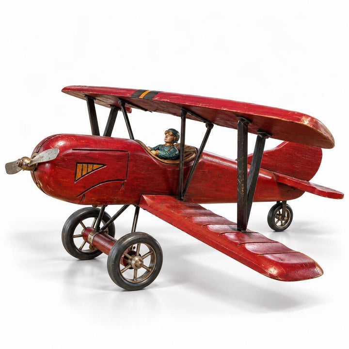 Wood Carved Biplane w/ Pilot