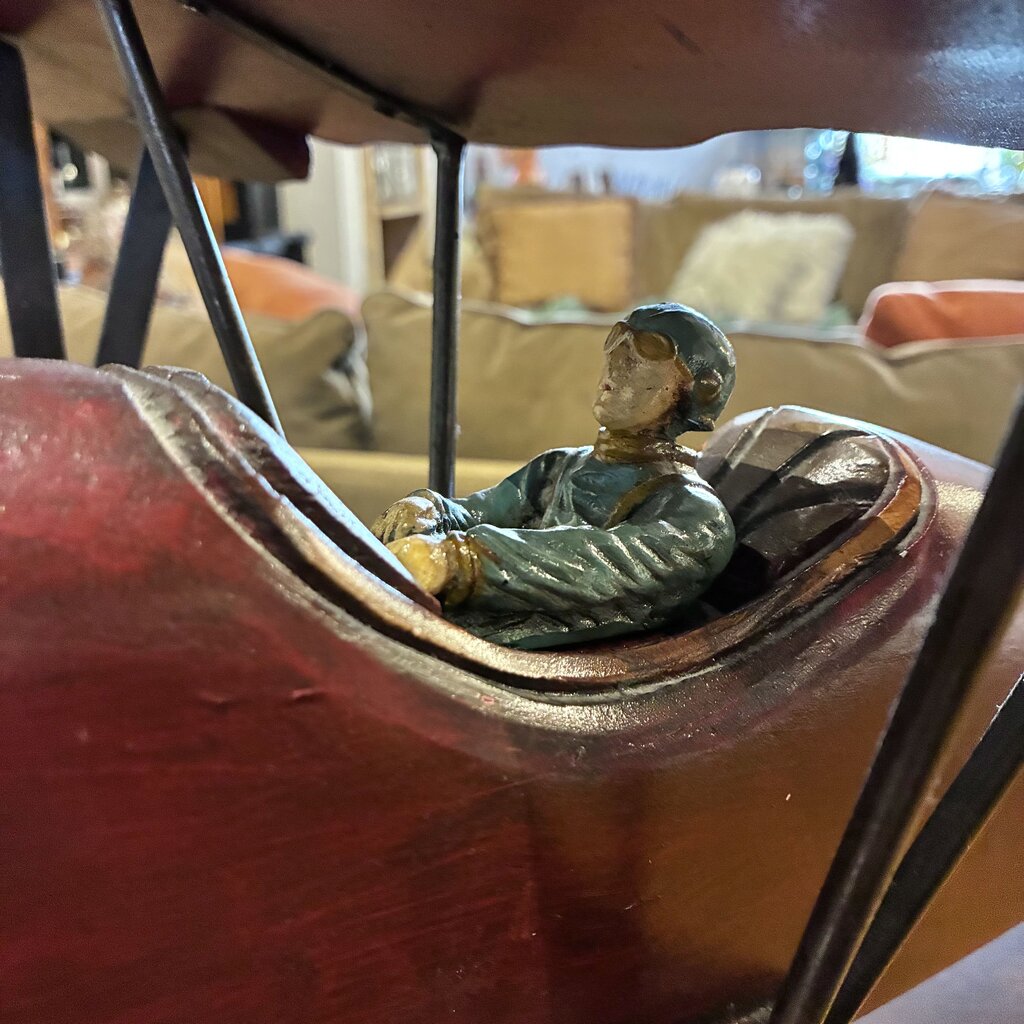 Wood Carved Biplane w/ Pilot