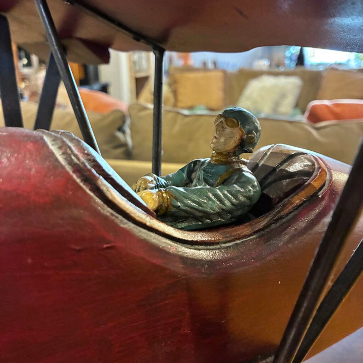 Wood Carved Biplane w/ Pilot