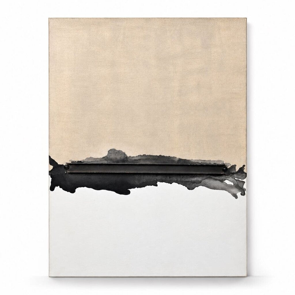Orig. Price $1000 - Contemporary Abstract Canvas with Metal Bar Detail