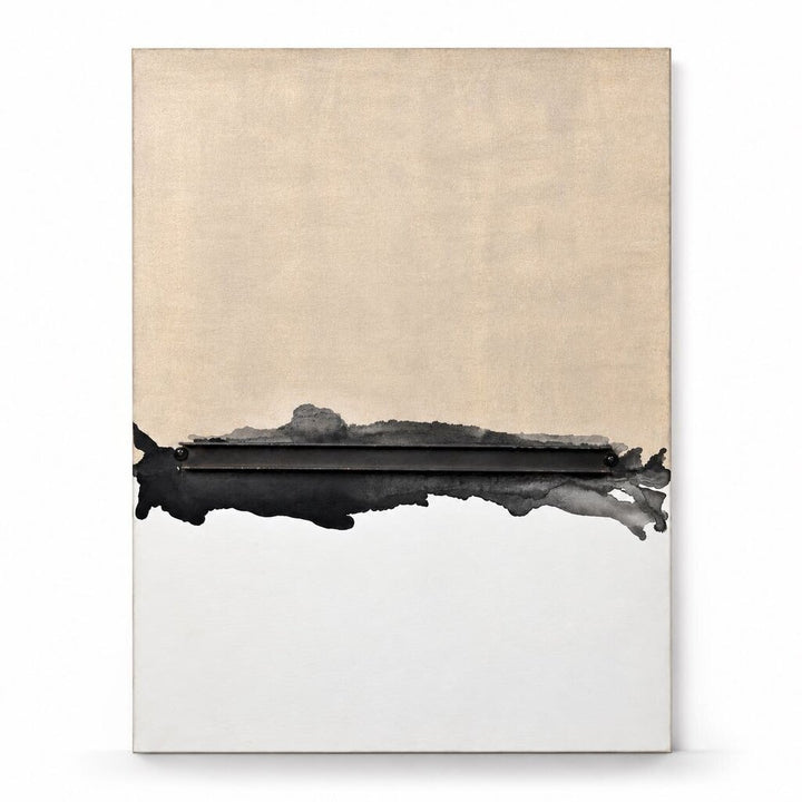 Orig. Price $1000 - Contemporary Abstract Canvas with Metal Bar Detail