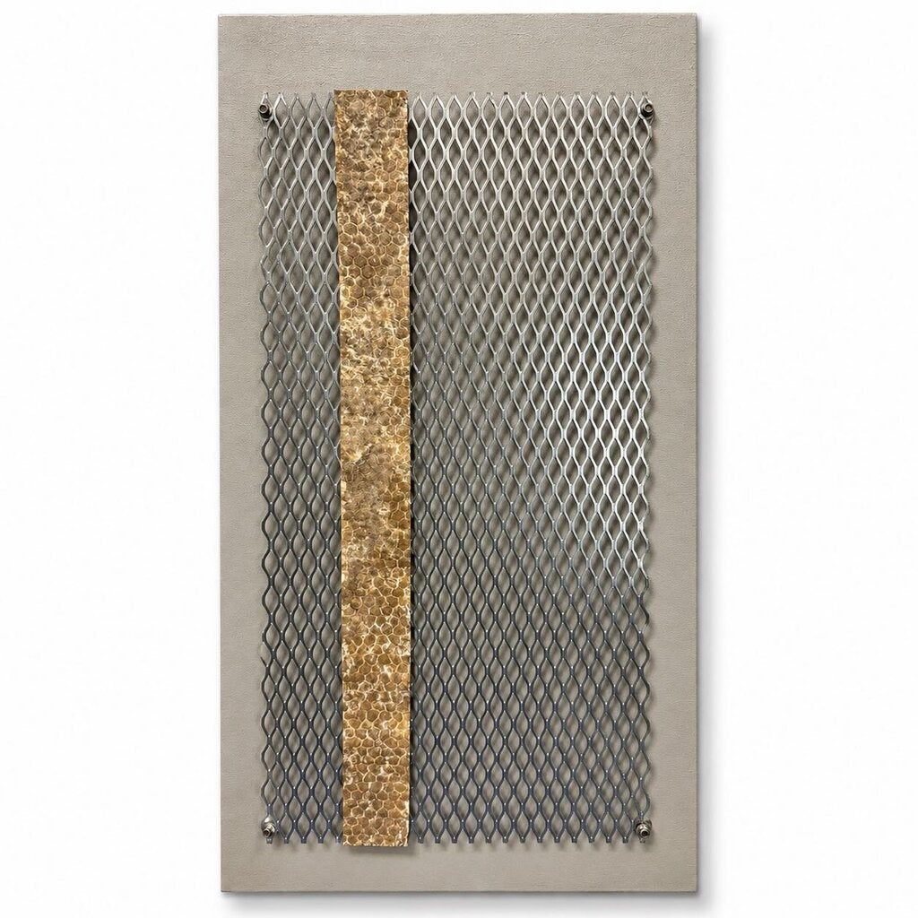 Orig. Price $350 - Metal Mesh & Hammered Gold Mixed Media Wall Art