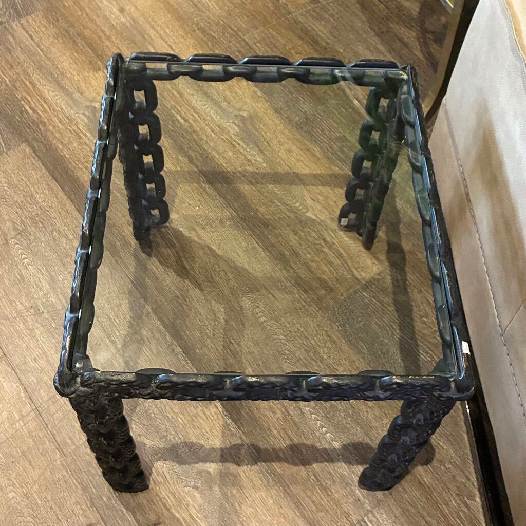 Orig. Price $1,700 - Franz West-style Cast Iron Chain Link & Glass Side Table