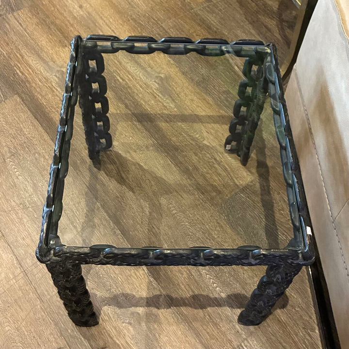 Orig. Price $1,700 - Franz West-style Cast Iron Chain Link & Glass Side Table