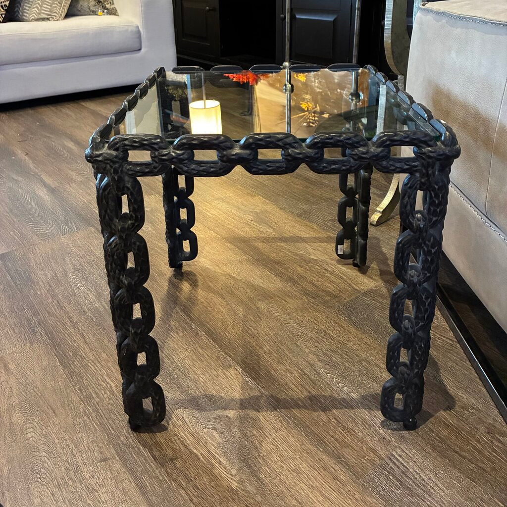 Orig. Price $1,700 - Franz West-style Cast Iron Chain Link & Glass Side Table