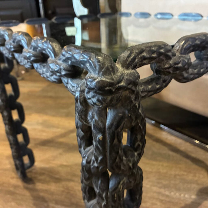 Orig. Price $1,700 - Franz West-style Cast Iron Chain Link & Glass Side Table