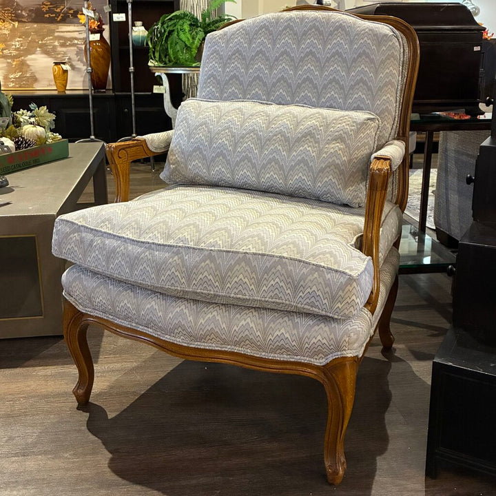 Flamestitch Upholstered Bergere Chair w/ Lumbar Pillow
